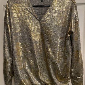 Adrienne Vittadini Crossover Metallic Blouse - Small